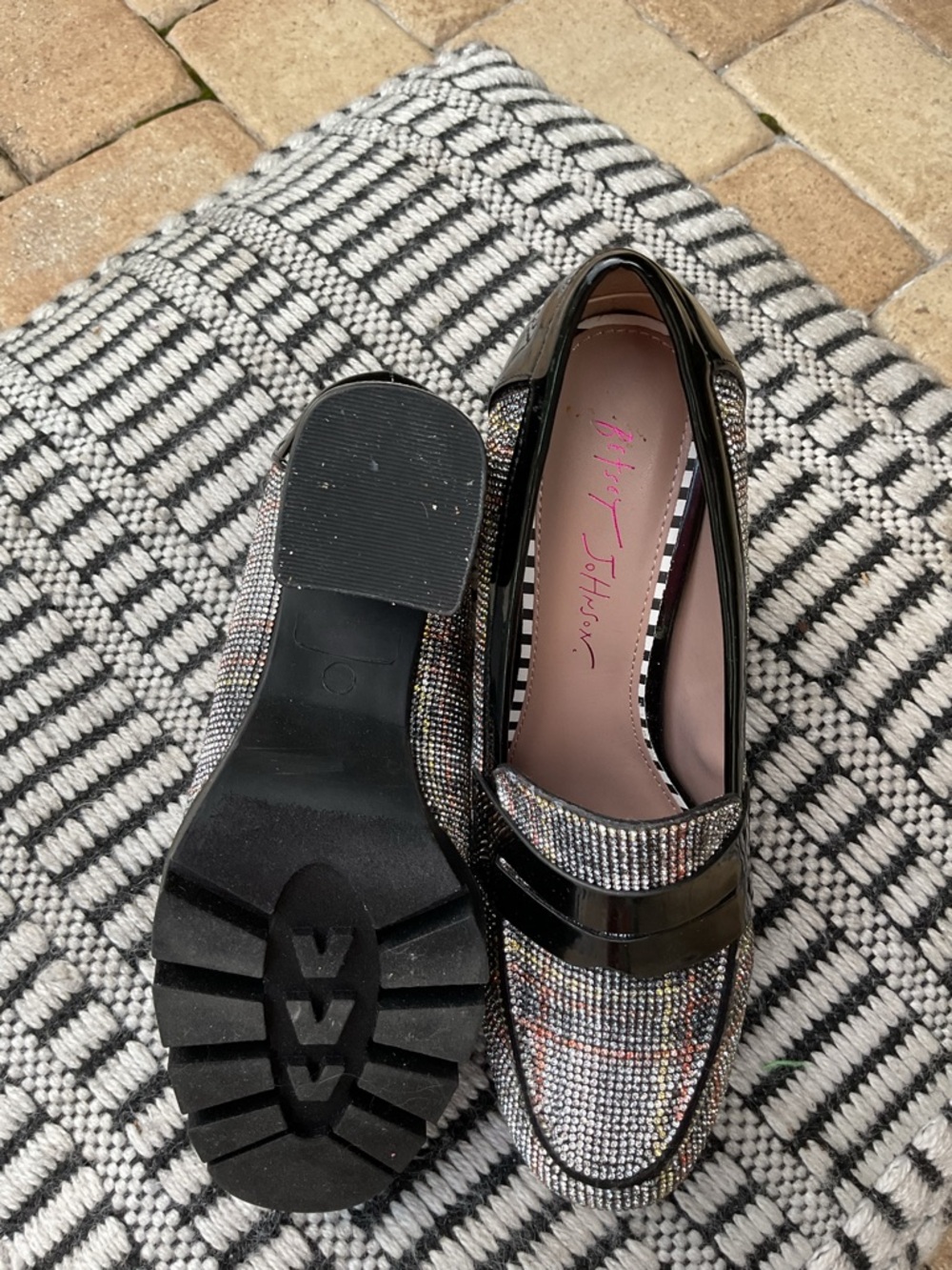 Betsey Johnson Multicolor Sparkle Tweed Loafers with Black Patent Trim - Picture 3 of 4